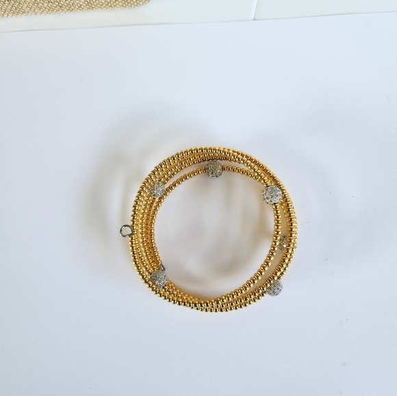 Hand Crafted Coil Memory Wire Bracelet Gold Hematite Silver Pave - Picture 3 of 7